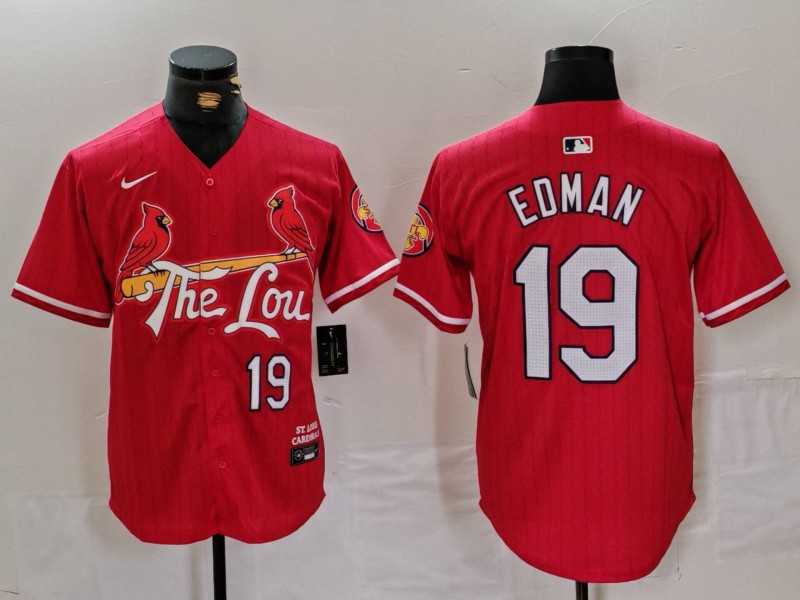 Mens St Louis Cardinals #19 Tommy Edman Red 2024 City Connect Stitched Baseball Jersey